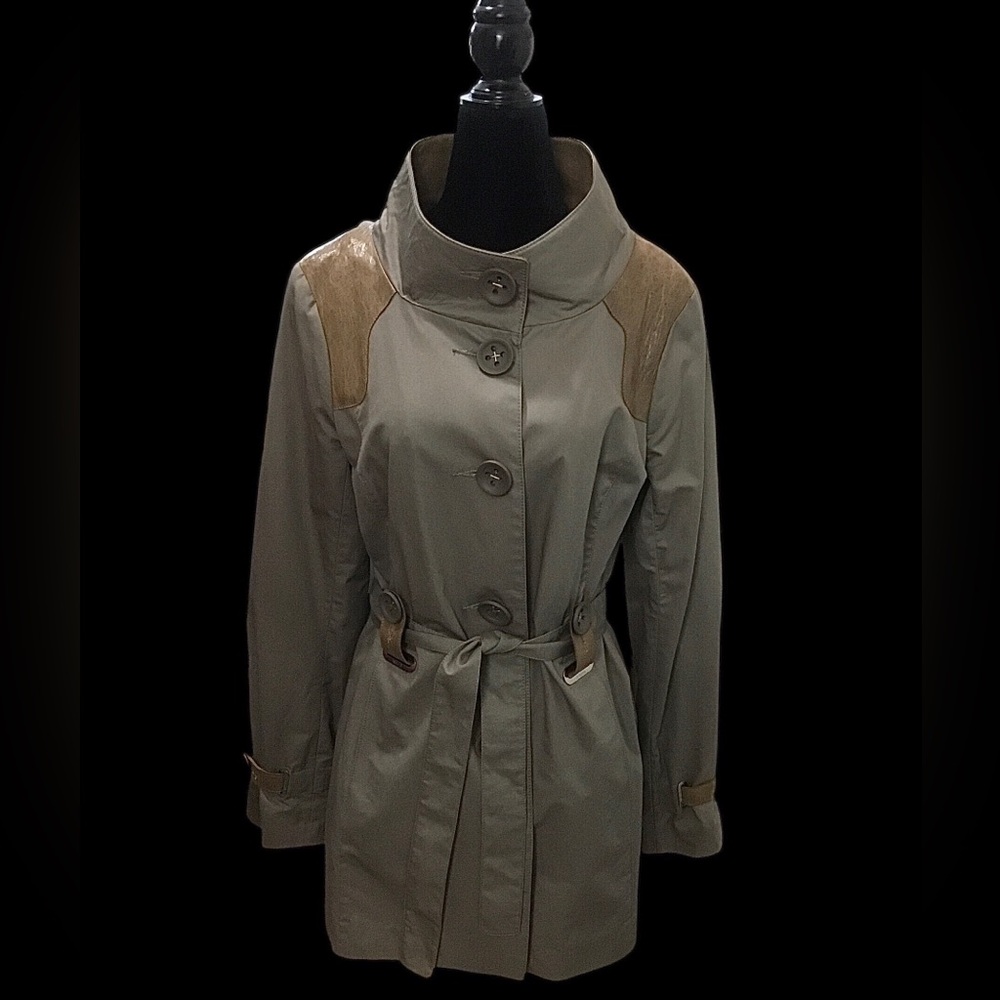 RUDSAK Collection Trench Coat with Genuine Leather Trim